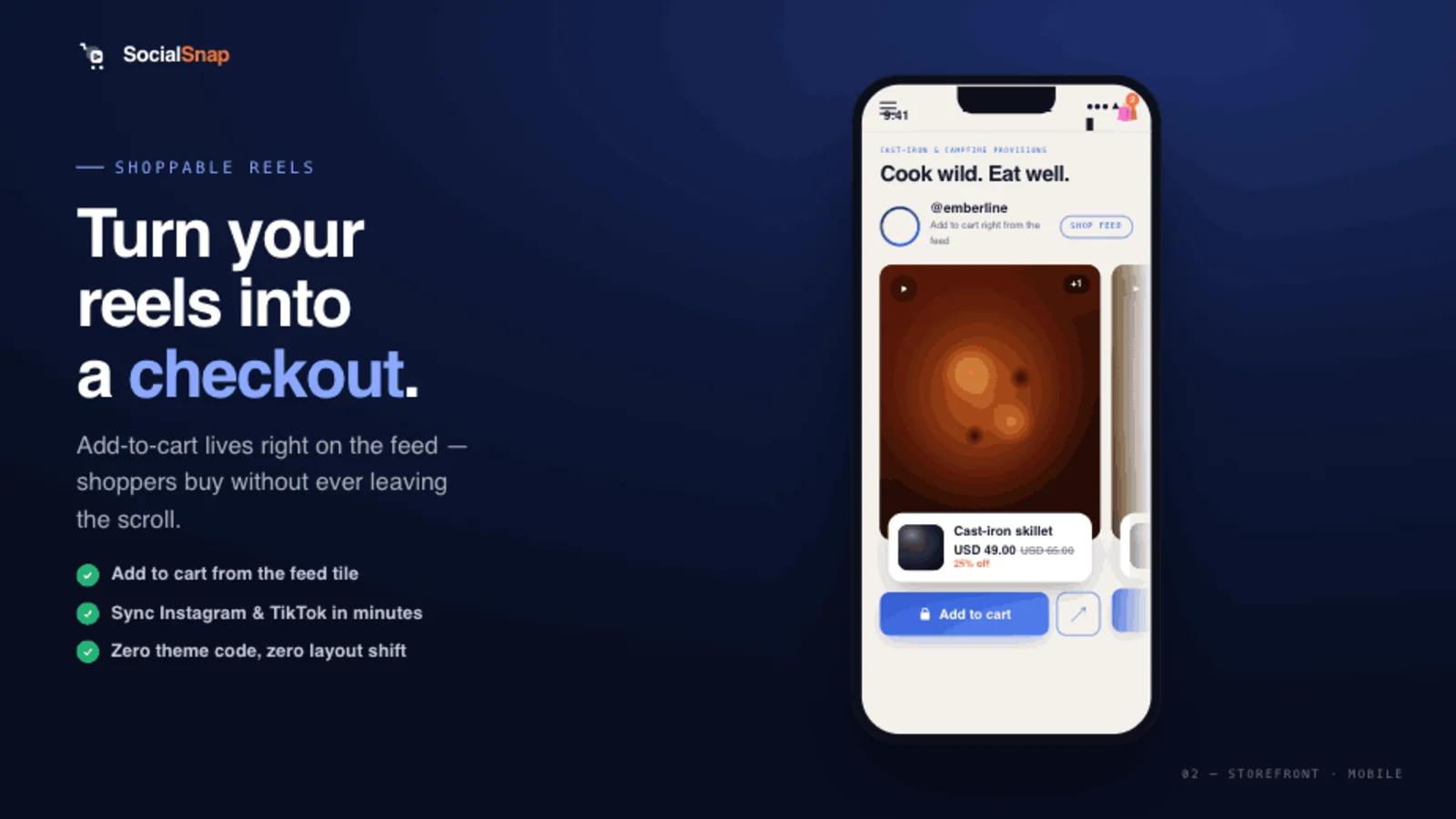 A shoppable UGC video feed with real customer videos and in-player add-to-cart on Shopify.