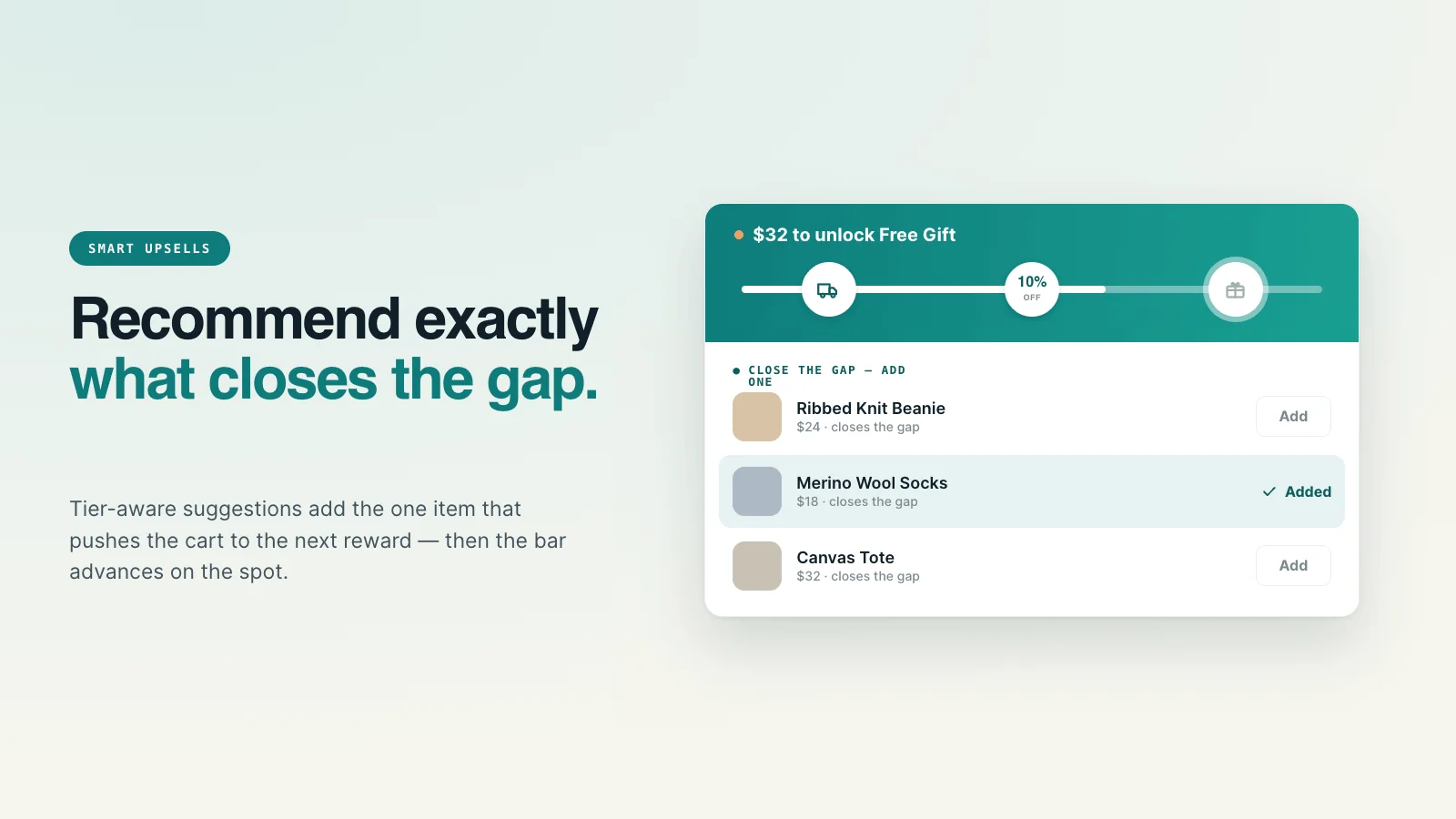 CartClimb tier-aware Smart Upsells in a Shopify cart.
